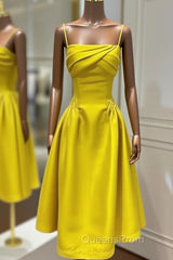 Lemon Yellow Satin Midi Bridesmaid Dress