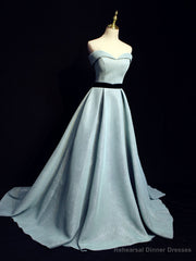 Light Blue A line Long Prom Dress, Blue Formal Evening Dresses