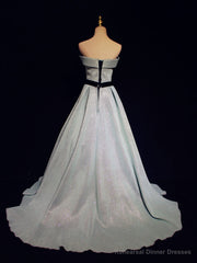 Light Blue A line Long Prom Dress, Blue Formal Evening Dresses