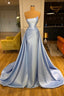 Light Blue A-Line Sleeveless Graduation Dresses Long Fabulous Prom Dresses