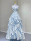 Light Blue Fashion Fairy Low Back Long Party Dress, Light Blue Classy Prom Dress