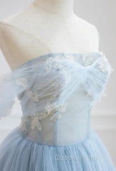 Light Blue High Low Tulle Sweetheart Evening Prom Dress, Light Blue Homecoming Dress