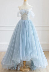 Light Blue High Low Tulle Sweetheart Evening Prom Dress, Light Blue Homecoming Dress