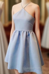 Light Blue Open Back Straps Short Cheap Homecoming Dress Party Gowns