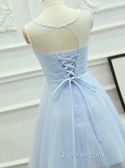 Light Blue Round Neckline Short Pretty Homecoming Dress, Light Blue Wedding Party Dress