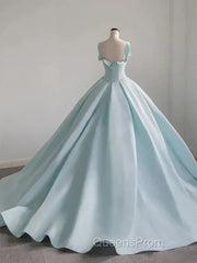 Light Blue Satin Long Ball Gown Quinceanera Dress Princess Dress Evening Prom Dress