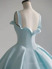 Light Blue Satin Long Ball Gown Quinceanera Dress Princess Dress Evening Prom Dress
