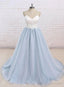 Light Blue Tulle and White Top Long Wedding Party Gowns, Straps Junior Prom Dress