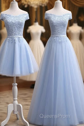 Light Blue Tulle Bridesmaid Dress, Cap Sleeves Short Bridesmaid Dress, Wedding Party Dress