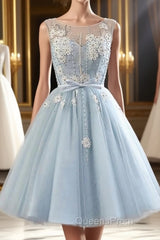 Light blue tulle short Evening Prom Dress, blue homecoming Dress