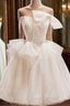 Light Champagne Short Tulle Evening Prom Dress, Short Light Champagne Formal Graduation Dress
