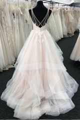 Light champagne tulle lace long Evening Prom Dress, tulle evening Dress