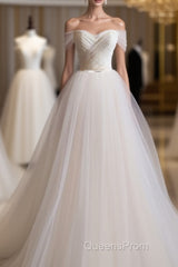 Light Champagne Tulle Long Evening Prom Dress, Wedding Dress