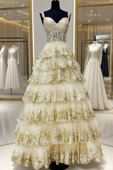 Light Gold Lace Ball Gown Dress