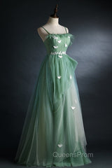 Light Green Gradient Straps Long A-Line Evening Prom Dress, Beautiful Evening Dress Party Dress