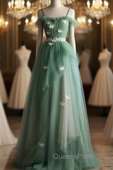 Light Green Gradient Straps Long A-Line Evening Prom Dress, Beautiful Evening Dress Party Dress