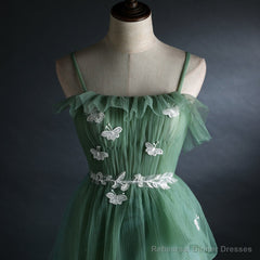 Light Green Gradient Straps Long A-line Prom Dress, Evening Dress Party Dresses
