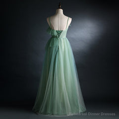Light Green Gradient Straps Long A-line Prom Dress, Evening Dress Party Dresses