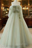 Light Green Off Shoulder Tulle Long Evening Prom Dress A-Line Green Party Dress
