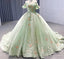 Light Green Off The Shoulder Lace Up Back Ball Gown Quinceanera Dress