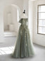 Light Green Tulle Sweetheart A-Line Long Party Dress, Tulle Off Shoulder Classy Prom Dress