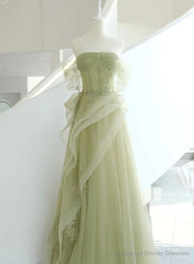 Light Green Tulle with Beaded A-line Prom Dress Light Green Evening Dress Party Dress