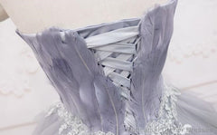 Light Grey Feather and Tulle Short Party Dress, Lovely Homecoming Dress