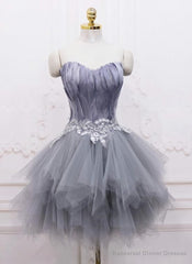 Light Grey Feather and Tulle Short Party Dress, Lovely Homecoming Dress