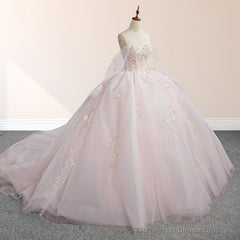 Light Pink Ball Gown Appliqued Quinceaera Dresses