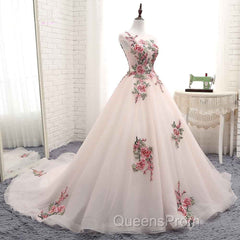 Light Pink Ball Gown Quinceanera Dress With Flowers Embroidery, Pink Tulle And Organza Party Dress