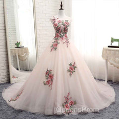 Light Pink Ball Gown Quinceanera Dress With Flowers Embroidery, Pink Tulle And Organza Party Dress
