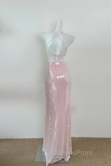 Light Pink V Neck Sheath Sequined Evening Prom Dress Birthday Dress