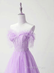Light Purple A-Line Sweetheart Tulle Formal Dress, Light Purple Long Evening Prom Dress