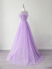 Light Purple A-Line Sweetheart Tulle Formal Dress, Light Purple Long Evening Prom Dress