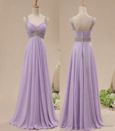Light Purple Chiffon Straps Party Dress, Long Formal Dress