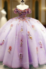 Light Purple Tulle Floral Embrodiery Quinceanera Dress