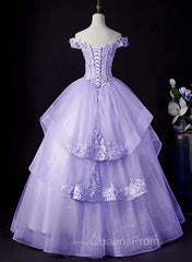 Light Purple Tulle With Lace Off Shoulder Sweet 16 Dress, Light Purple Formal Dress
