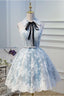 Light Sky Blue Halter Homecoming with Lace Appliques Cute Short Classy Dress