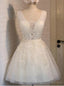 Light Yellow V-neck Tulle Lace Dress