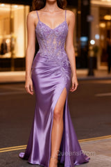 Lilac Floral Mermaid Corset Long Evening Prom Dress with Slit