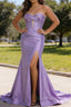 Lilac Mermaid Sweetheart Corset Long Prom Dress with Slit