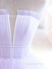 Lilac Purple Strapless Tulle Sheer A Line Evening Prom Dress