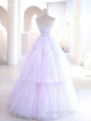 Lilac Purple Strapless Tulle Sheer A Line Evening Prom Dress