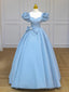 Blue Satin Long Prom Dress with Bow, Blue A-Line Formal Evening Dress