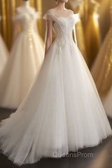 A-Line Tulle Lace Long Evening Prom Dress, Evening Party Dress