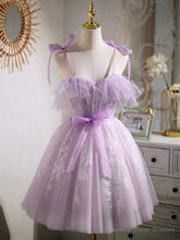 Lovely Spaghetti Strap Tulle Lace Short Prom Dress, Lavender A-Line Party Dress