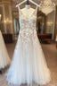 Long A-Line Appliques Lace Spaghetti Straps Sweetheart Tulle Wedding Dress