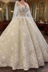 Long A-line Bateau Appliques Lace Sequins Tulle Wedding Dress