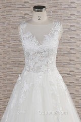 Long A-line Sweetheart Applqiues Lace Tulle Wedding Dress