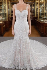 Long A-line Sweetheart Applqiues Lace Tulle Wedding Dress